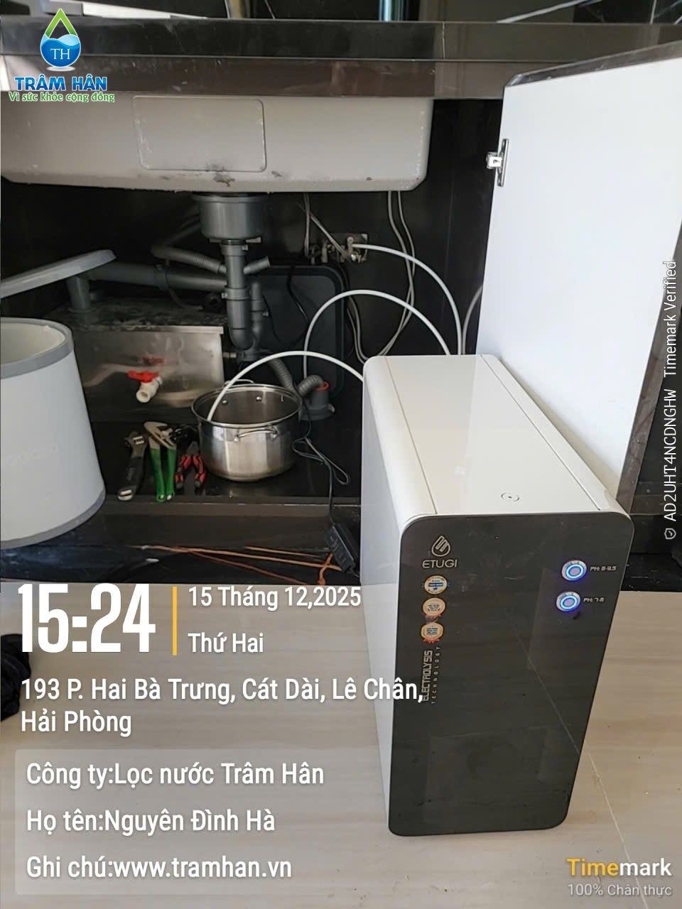 Lắp máy ion kiềm Etugi âm tủ bếp – Lê Chân